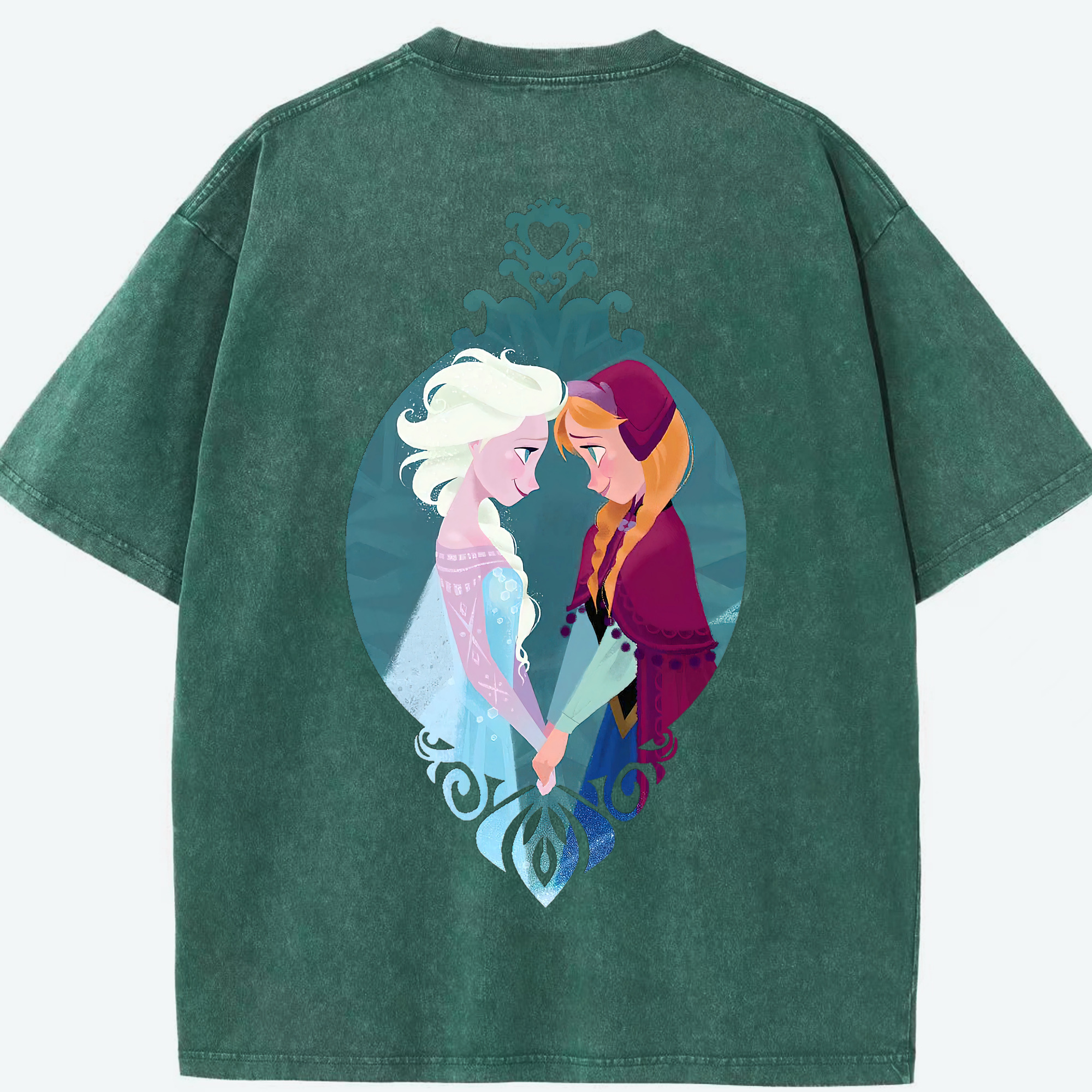 （画像用） アナと雪の女王 アンナ エルサ Frozen Anna Elsa 綿100% ヴィンテージ風 半袖Tシャツ（背面プリント）